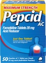 Pepcid AC Maksimal styrke Heartburn Relief Tabletter, OTC medisin forhindrer og lindrer Heartburn & syre Reflux på grunn av syreforedling, 20 mg Famotidinsyre Reducer, Fast-Acting, 1 x 50 ct