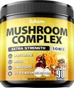 Satoomi 10in1 Mushroom Supplement Complex - Lions Mane, Cordyceps, Reishi, Chaga og 6 Mer - Brain Supplements for minne og fokus - 90 Count - 3 måneders forsyning