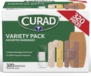 CURAD Assortert Bandages Bulk Variety Pack 320 greve 5 stiler inkludert vanntett, skinne, plast, tunge plikter og Flex-Fabric First Aid Kit Essentials beskytter Scrapes, Cuts & Burns