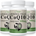 Liposomal CoQ10 800mg Ubiquinol Softgel, Max absorpsjon Ubiquinol Coenzym Q10, Ubiquinol CoQ10 Supplement for antioksidant, hjertefunksjon og energiproduksjon, ren CoQ10 800mg, 180 Vegan Softgels