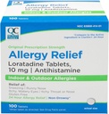 Kvalitetsvalg 24 timer Allergi medisin, ikke-Drowsy Relief for innendørs og utendørs allergier, Loratadin 10 mg antihistamin, for lindring av sensing, Runny nese, kløende og vannige øyne, 100 greve
