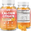 Kalsium Citrate Gummies 1200 mg med vitamin D3, K2, Magnesium, sink, bein støtte for bein, muskler og ledd, immunitet og minne støtte, 60 greve