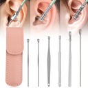 Øretrennare, 2024 Ny Satinless stål 360° Spiral Earwax rengjøringsverktøysett med PU skinn saken, øre rengjøringssett, husholdning kreativ bærbar øre rengjøringssett for menn og kvinner (E Type*1)