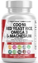 Clean Nutraceuticals COQ10 200mg Rød Yeast Rice Omega 3 Magnesium Complex 500mg Niacin Sink vitamin K2 D3 - hjerte støtte vitaminer for kvinner og menn w/Vitamin B3, Coenzyme Q10-60 Ct