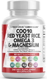 Clean Nutraceuticals COQ10 200mg Rød Yeast Rice Omega 3 Magnesium Complex 500mg Niacin Sink vitamin K2 D3 - hjerte støtte vitaminer for kvinner og menn w/Vitamin B3, Coenzyme Q10-60 Ct