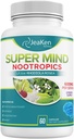 Super Mind - Nootropics Kognitiv forsterker - Brain Boost Supplement med naturlige ingredienser - Bacopa Monnieri - Rhodiola Rosea - Ginkgo Biloba - Vitamin B12-60 Vegansk Kapsler laget i USA