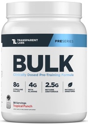Transparent Labs bulk pre trening pulver - naturlig søtet avansert pre-arbeid formel for muskelbygging og styrke - 30 serveringer, Tropisk Punch