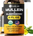 FabLab Mullein Leaf Ekstrakt med Elderberry 4 Fl Oz - laget i USA - Drops for bedre Lung - Mullein Tinktur for Lung Detox - Bronchial Cleanse for røykere - pustende herbal Supplement