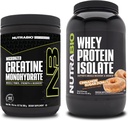 NutraBio Kreatin Monohydrat, Uflavored, 300g og Whey Protein Isolate, kanel sukker Donut, Supplement Bundle - Muskelenergi, Lean Muskelvekst, Recovery og styrke