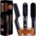 TAME Wild Beard Brush og Beard Straightener for menn - Ionic Heated Comb med 3 Justerbare Temps - Wooden Beard Comb for Grooming - Anti-Scald sikkerhet - for alle hårtyper