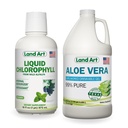 Land Art Pure Aloe Vera drikkelig Gel Unflavored 64 fl oz + flytende klorofyll Mint Flavored 16 fl oz