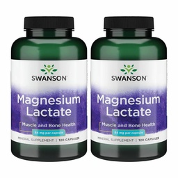 Swanson Magnesium Lactate - Mineral Supplement for å fremme muskel og bein helse støtte - Lactate-fri Lactate Mineral Form for Gentle Absorpsjon - (120 kapsler, 84 mg hver) 2 Pack