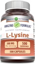 Amazing Formler L-Lysine 500 mg Kapsler Aminosyre Supplement | Ikke-GMO | Glutenfri | laget i USA (500 greve)