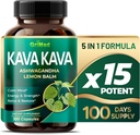 GriMed Kava Kava 19.700mg - X 15 Strøm med Ashwagandha Lemon Balm - Styrke, slappe av, gjenopprette, rolig - Laget i USA (100 Count)