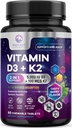 Vitamin D3 K2 - 5000 iu vitamin D3 & 100 mcg vitamin K2 (MK-7) Kompleks for immunsupport - Bein, tenner og muskler helsestøtte - Berry Chewable, Glutenfri, ikke-GMO, flaske i USA - 60 tabletter
