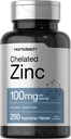 Horbäach Chelated Sink Supplement 100 mg | 250 tabletter | Høy potens & superior absorpsjon | Vegetarisk, ikke-GMO, Glutenfri