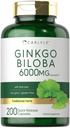 Carlyle Ginkgo Biloba piller | 6000mg | 200 kapsler | med Bacoba ekstrakt | Ekstra styrke, ikke-GMO og Glutenfri Herbal Supplement
