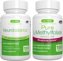 Neurobalanse sink, magnesium og vitamin B6 + ren folat 400mcg Vegan Bundle, Chelated sink Picolinat 24 mg, oksydfri magnesium og vitamin B6 + Optimert L-Metylfolat, av Igentus