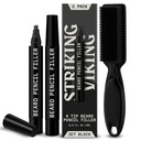 Striking viking beard blyant fyllstoff for menn - Pakke med 2, Jet Black - Vanntett lang-lastende beard penn - 4-punget tips til Gap Repair & Barber blyant - myk brudebørste & pennfyller