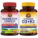 Vitalitown Magnesium Complex & Vitamin D3 K2 Bundle (pakke med 2) | for Bone Heart Immun & Muscle | Magnesium Glycinate, 10000IU D3, MK-7 | 120 Mag Caps & 90 D3 Softgel