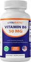 Vitamin B6 (Pyridoxin HCI), 50 mg 250 vegetariske tabletter - fremmer energiproduksjon, forbedrer metabolisme og immun helsestøtte