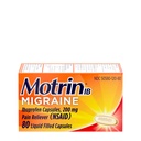 Motrin IB Migrain Relief Væske Gel kapsler med 200 mg ibuprofen per kapsel, rask og effektiv Migrain hodepine medisin med NSAID Pain Reliever Ibuprofen, koffeinfri, 80 ct