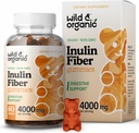 Wild & Organic Inulin Fiber Gummies 4000mg - Digestiv støtte w/Chicory Root - Oppløselig Fiber Supplement m/Inulin pulver - Prebiotika for Gut Support - 60 Prebiotic Gummies