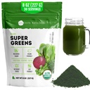 Kate Naturals Organic Super Greens pulver. Daglig Grønne Superfood Blande med probiotika og fiber for smoothies og juice (30 Serveringer, 8oz, naturlig)