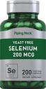 Piping Rock Yeast Gratis Selenium 200mcg | 200 kapsler | Vegetarisk Supplement | Ikke-GMO, Glutenfri formel