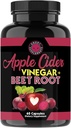 Angry Supplements Apple Cider Vinegar + Beet Root Powder Capsules, ren ACV Beetroot 1000mg per servering, Digestiv helse for menn og kvinner (60ct, 1-måneders forsyning)