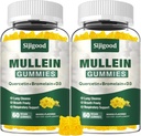 2 pakke Mullein Gummies for lunger, Mullein Leaf Extract Supplement for Digestive & Respiratoriske & Immune Støtte med Bromelain, Quercetin, Mango Flavor, 120 greve