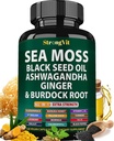 Sea Moss Svart Seed Oil Ashwagandha Ginger, Organic Sea Moss Capsules med Burdock Root, Irsk Seamoss Piller med Bladderwrack, Turmeric, Shilajit, Multimineral Supplement, USA (120 Kapsler)