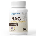 Puregen Labs N-Acetyl-L-Cysteine (NAC) 600 mg, Antioksidant støtte Supplement, NAC 600 mg, lett å absorbere - 60 vegetariske kapsler