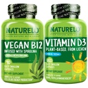 NATURELO Vitamin D - Plante Basert fra Lichen - 180 Mini Kapsler, Vegan B12, 1000 mhg Metylcobalamin - 90 Kapsler