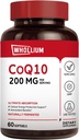 CoQ10 200mg Per servering, Extra Jomfru Olive Olje, Ultra absorpsjon, naturlig fermentert, Coenzym Q10 Supplement, Energiproduksjon, Sunt hjerte, Anti-Aging, 60 Softgels