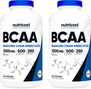 Nutricost BCAA 1000mg, 500 kapsler (250 Serv), 2:1:1 Branched Chain Aminosyrer (500mg L-Leucin, 250mg L-Isoleucin og L-Valine) (2 flasker)