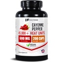 HealthFare Cayenne Pepper Capsules 600mg 200 Vegan piller | 45 000 Varme enheter (HU) | kardiovaskulær, sirkulasjon og digestiv støtte | høy potens urte | Non-GMO, Glutenfri | laget i USA