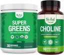 Nærmet Naturals Super Greens & Choline Bundle | Superfood pulver med probiotika og fiber & Choline Bitartrate for kognitiv funksjon & ren energi