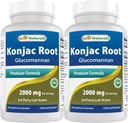 Beste Naturals 2 Pack Konjac Glucomannan Root 2000 mg per servering - 180 Vegetariske kapsler