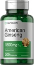 Horbäach Amerikansk Ginseng Kapsler | 1800 mg | 200 greve | Ikke-GMO, Glutenfri Supplement | Ginseng Root Extract Complex