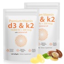 D3 K2 Vitamin 10000 IU - 240 Jomfru Kokosolje Softgels, 2 i 1 Vitamin D & K Kompleks Softgel - Immunstøtte og kalsiumabsorpsjon, Bein og hjertehelse (240 tall (pakke med 2))
