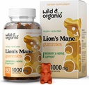 Wild & Organic Lions Mane Mushroom Gummies 1000mg - Naturlig Lion's Mane Mushroom Supplement Gummies - 60 Chews for fokus og brain Energy Support - Vegan, ikke-GMO