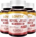 Lovita Royal Jelly 333 mg, 3:1 Konsentrat, med 20 mg 10-HDA, naturlig kilde Super Mat, støtter hud helse og energiproduksjon, 60 kapsler (pakke av 3)