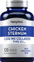 Piping Rock Kylling Sternum Type II Kollagen Supplement | 3000mg | 120 kapsler | med Hyaluronsyre | Ikke-GMO, Glutenfri