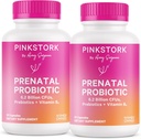 Pink Stork Prenatal Probiotika for kvinner med vitamin B6 og Prebiotika - Morgensykhet, Gut Microbiome og immunstøtte - Graviditet Probiotika - Graviditet må ha, 60 Kapsler