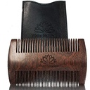 Hvit Naturals Beard Comb for menn, tre naturlig sandalwood, fin dobbel action tenner, håndlaget premium sandal tre, perfekt for balsam og oljer, inkluderer PU skinn saken, lommestørrelse