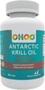 OHOO Antarctic Krill Oil 500mg Omega-3 EPA & DHA Supplement, Phopholipider, Antioksidant Astaxanthin, støtter sunn hjerte og anti-aldring Supplement med ingen fiskende ettersmak, 30 Softgels
