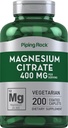 Piping Rock Magnesium Citrate | 400 mg | 200 kapler | Vegetarisk, ikke-GMO, Glutenfri Supplement