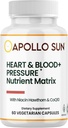 APOLLO SUN Heart og Blood + Pressure Supplement Næringsmatrise med Hawthorn Extract, Niacin og COQ10, 60 Vegetariske kapsler