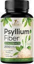 Psyllium Husk Powder Capsules 2000mg, Naturlig Daglig Oppløselig & Uoppløselig Fiber piller, Psyllium Husk Fiber Supplement Støtter Digestion Colon Helse & Regelmessighet, Plant Basert Supplement - 60 Kapsler